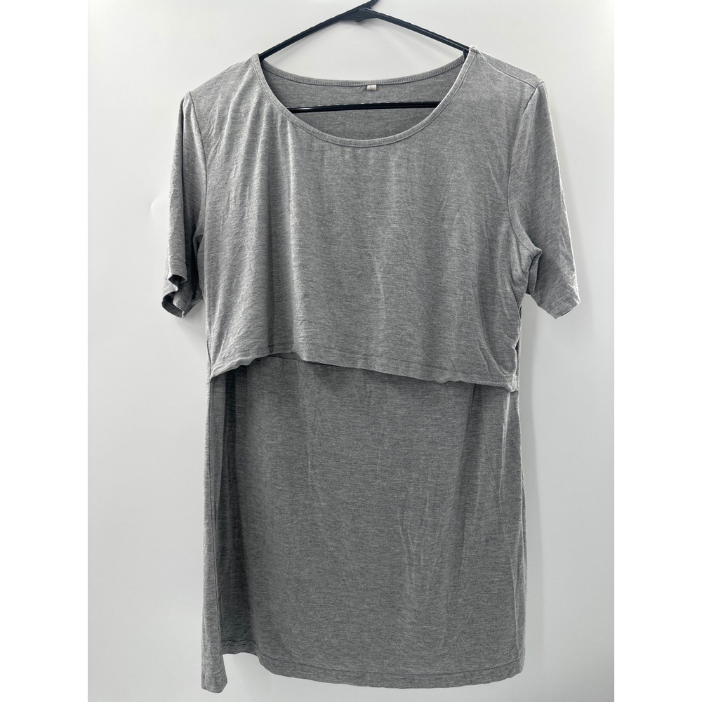 Maternity Nursing Top Short Sleeve Heather Gray Breastfeeding Tee Large